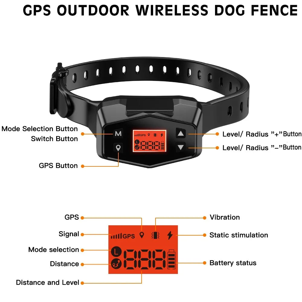 Wireless GPS Pet Fence Dog Tracker Collar Pet Containment System Waterproof Electric Dog Training Collar Anti Run Away Safety