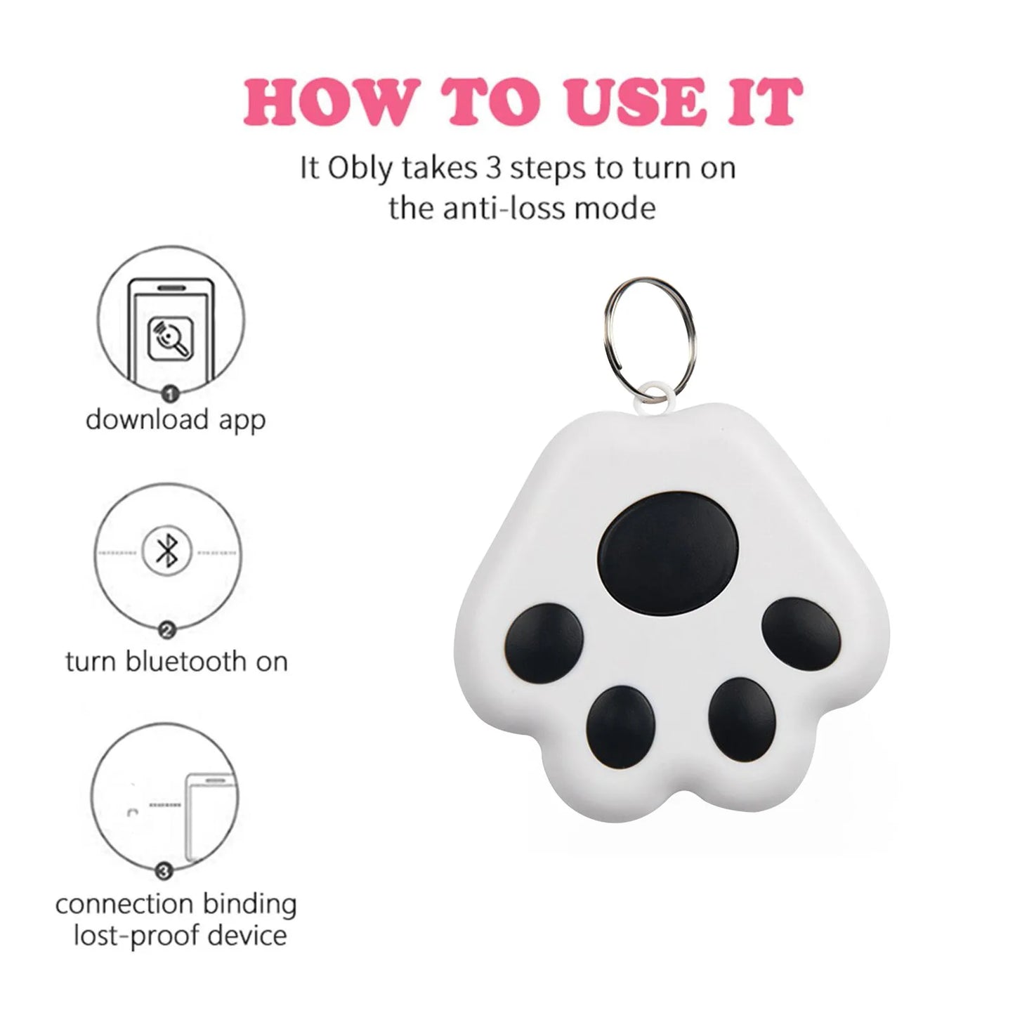 Cat Paw Shape Mini GPS Tracker Bluetooth 5.0 Anti-Lost Device Pet Kids Bag Wallet Tracking for IOS/ Android Smart Finder Locator