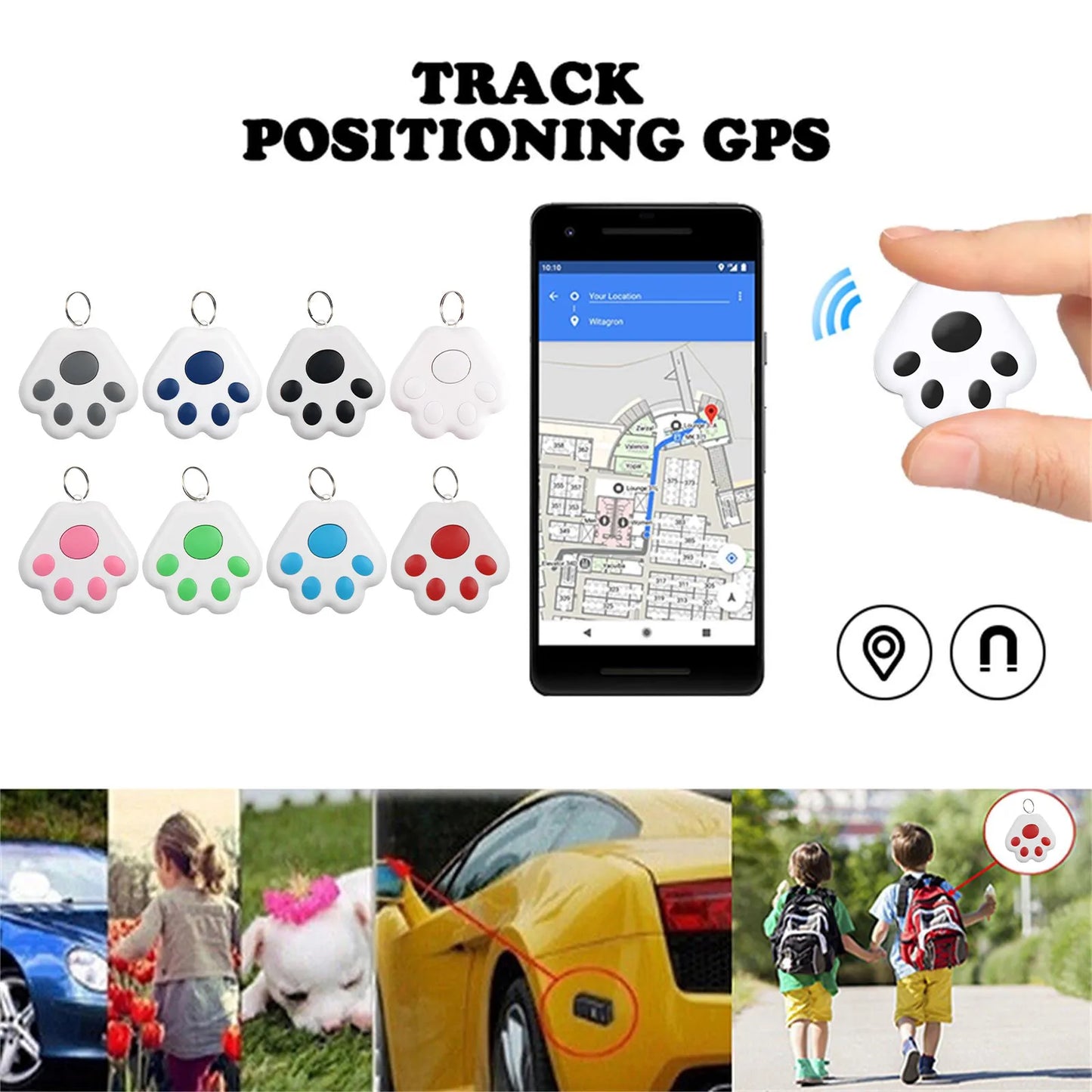 Cat Paw Shape Mini GPS Tracker Bluetooth 5.0 Anti-Lost Device Pet Kids Bag Wallet Tracking for IOS/ Android Smart Finder Locator