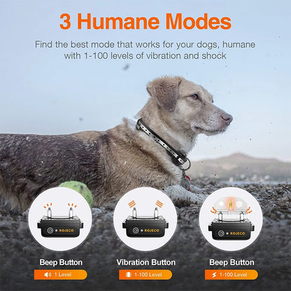 ROJECO 1000m Electric Dog Training Collar Remote Control Training Collar For Pet Rechargeable Dog Bark Control Stop Shock Collar